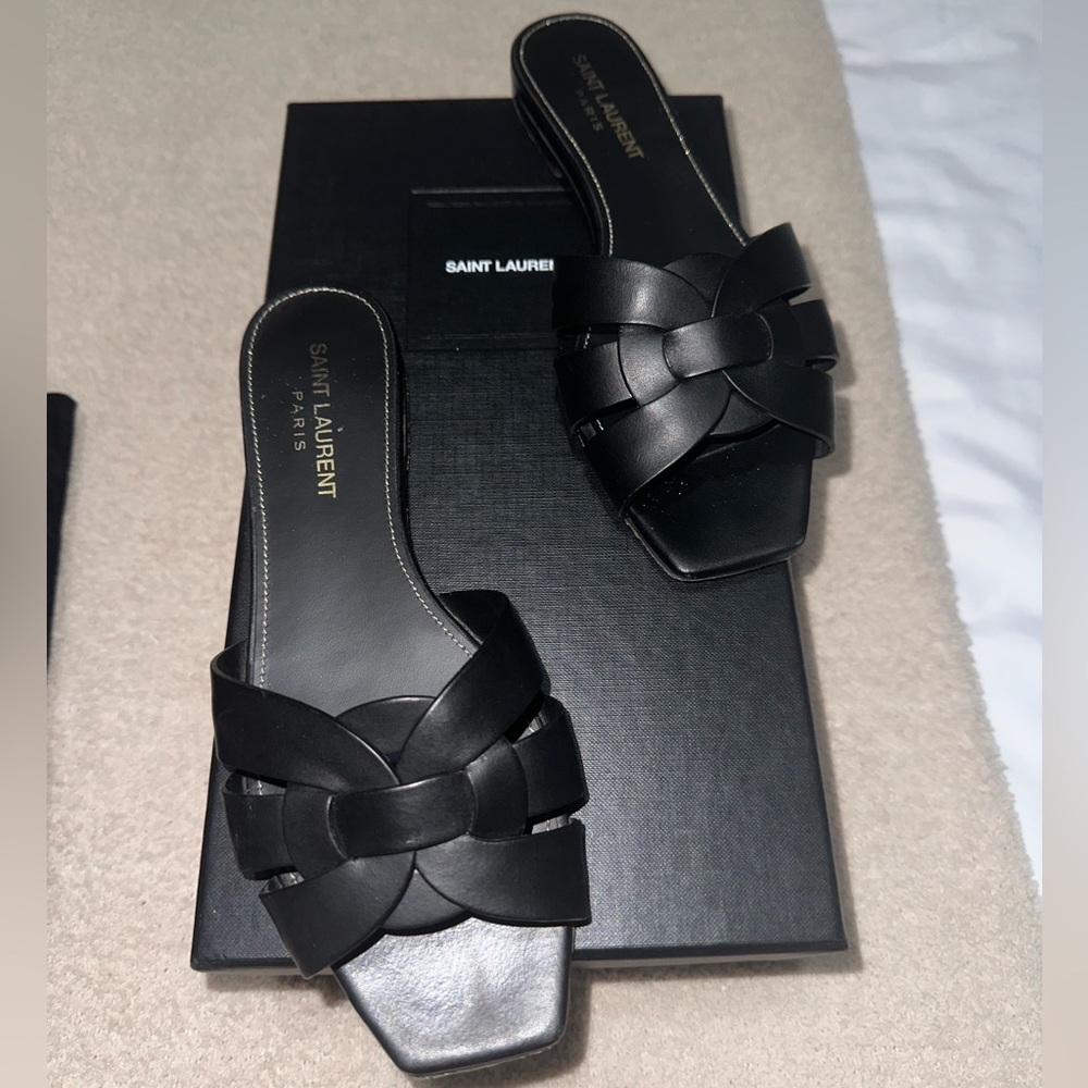 Black ysl tribute sandal